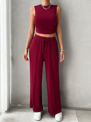 Mock Neck Sleeveless Top and Drawstring Pants Set