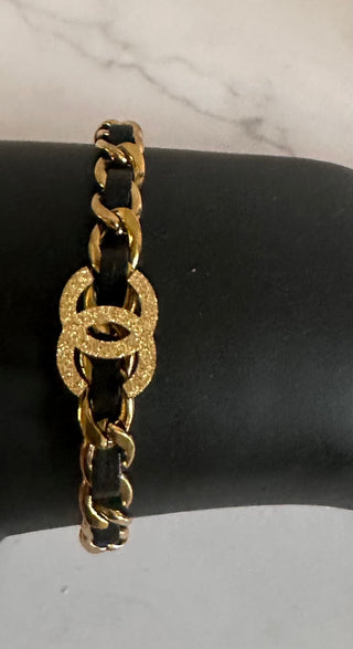 CC Designer Inspired Leather and Gold Bracelet