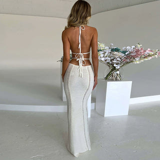 Backless See Through Halter Dress