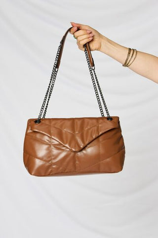 Cognac Leather Chain Handbag