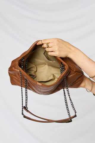 Cognac Leather Chain Handbag