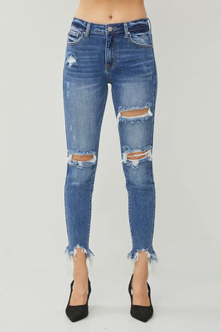 Distressed Frayed Hem Slim Jeans