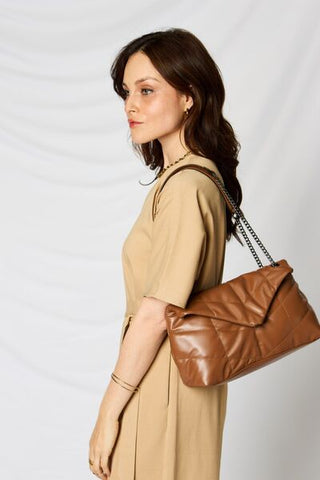 Cognac Leather Chain Handbag