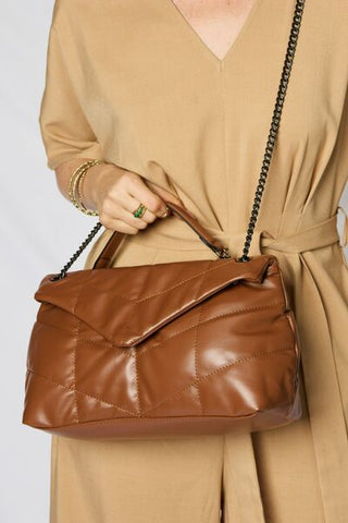 Cognac Leather Chain Handbag