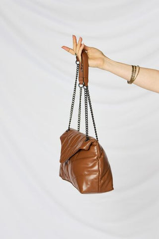 Cognac Leather Chain Handbag