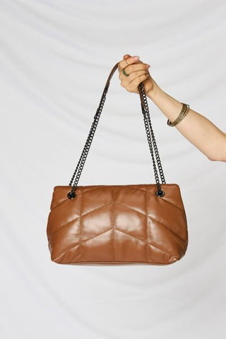 Cognac Leather Chain Handbag