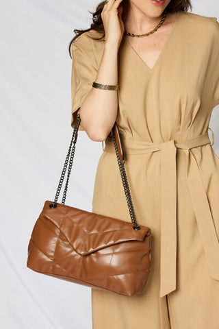 Cognac Leather Chain Handbag