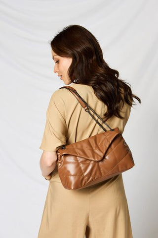 Cognac Leather Chain Handbag