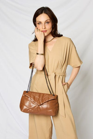 Cognac Leather Chain Handbag